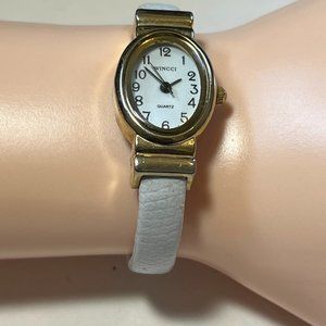 Wincci Cuff Watch, White Dial, Goldtone Case, White Band
